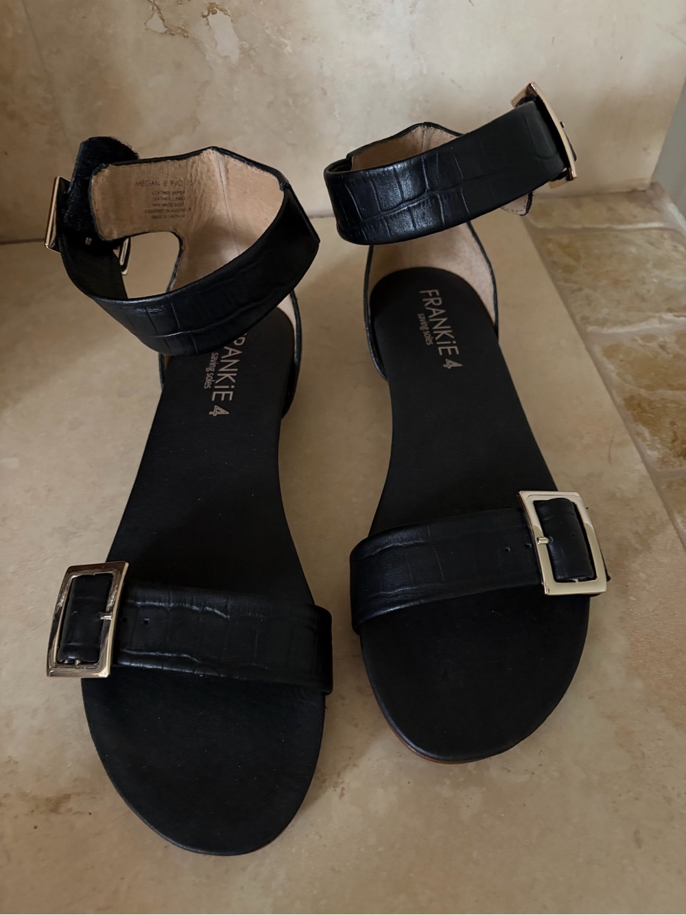 Frankie4 Women's Black Ankle-Strap Buckle Sandals